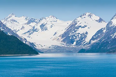 Alaska cruise during summer with glaciers in the background
