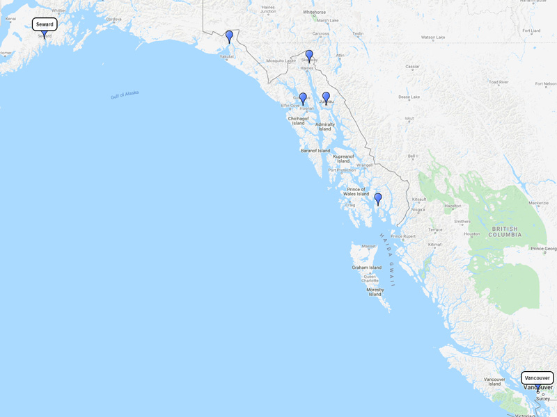 Celebrity Cruises Alaska Northbound 7-day route