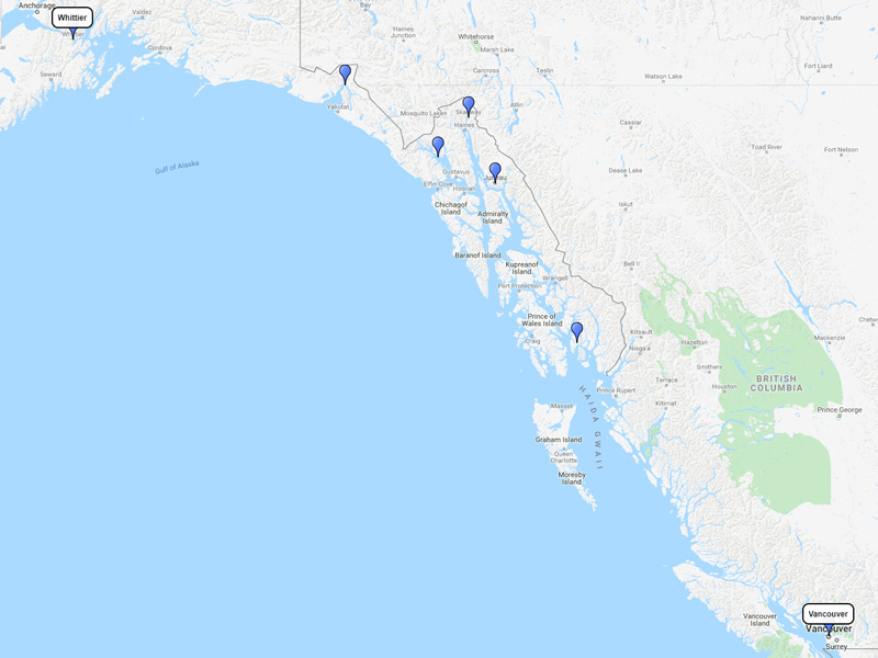 ms Amsterdam Alaska Southbound 7-day route